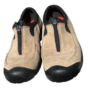 Lands End Womens Suede Zip-Up Casual Walking Shoes Size 7.5 B Beige & Black